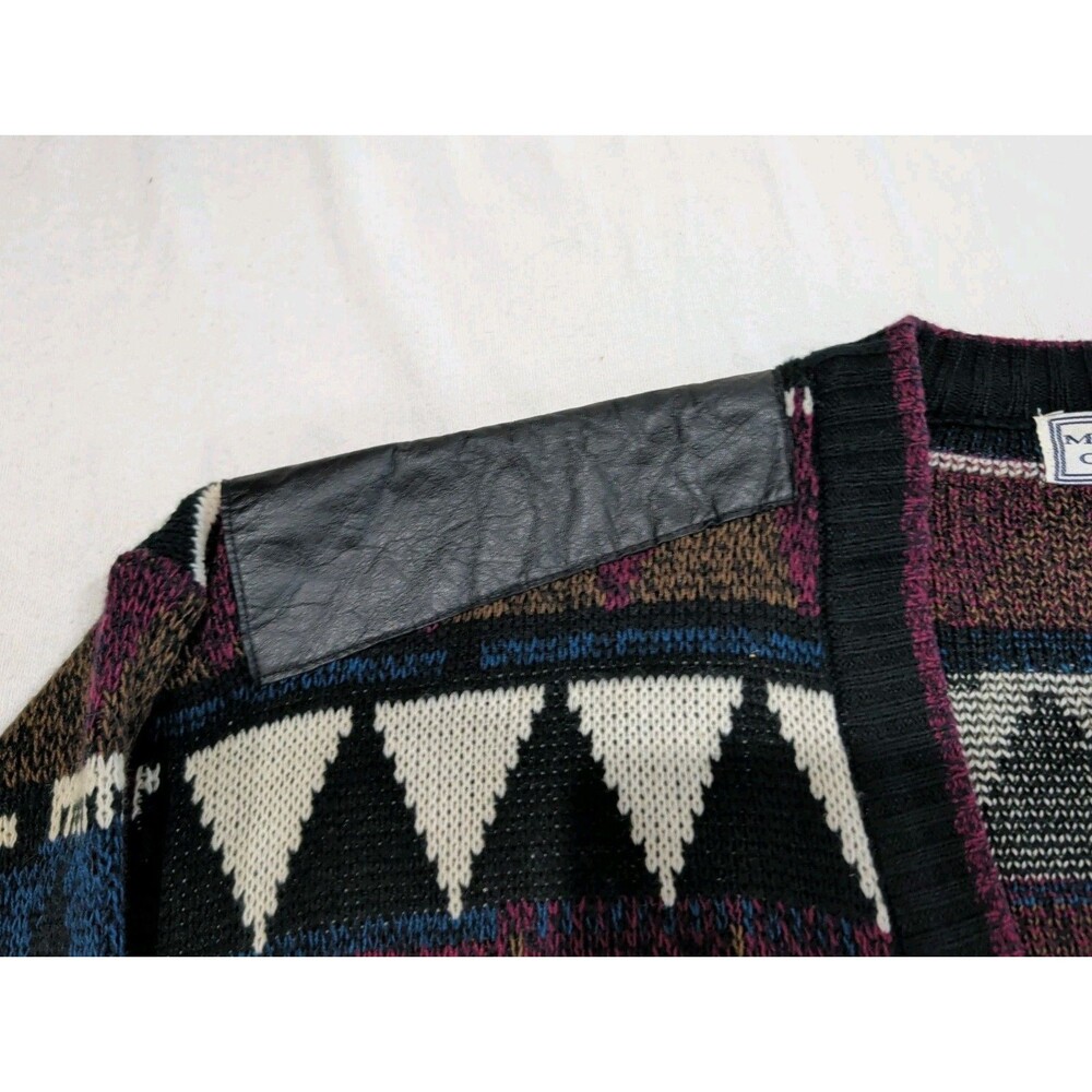 Vintage Michael Gerald Cardigan Sweater Geometric Collegiate Acrylic Mens Large - Picture 5 of 8